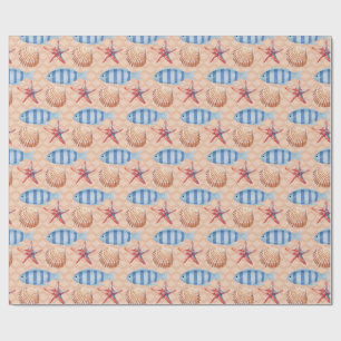 Papel De Regalo Patrón oceánico de la cáscara de pez estrella de p