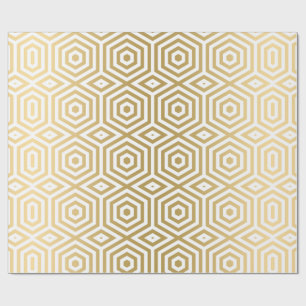 Papel De Regalo Patrón octogonal blanco y dorado