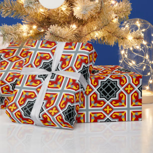 Papel De Regalo Patrón octogonal rojo y amarillo español