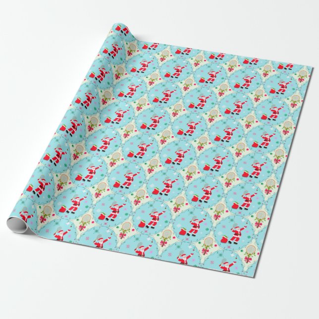 Papel De Regalo Patrón Ogee de Santa Retro Jugando Tenis  (Desenrollado)
