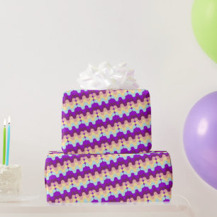Papel De Regalo Patrón ondulado retro groovy púrpura y amarillo