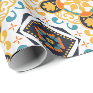 Papel De Regalo Patrón ornamentado con motivos geométricos amarill