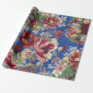 Papel De Regalo Patrón Ornamental de Rosa Victoriana Azul Real