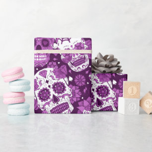 Papel De Regalo Patrón ornamental floral de cráneo de azúcar púrpu