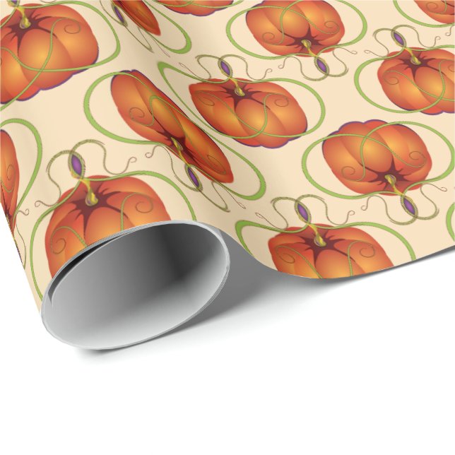 Papel De Regalo Patrón otoño de la calabaza curvada naranja (Esquina del rollo)