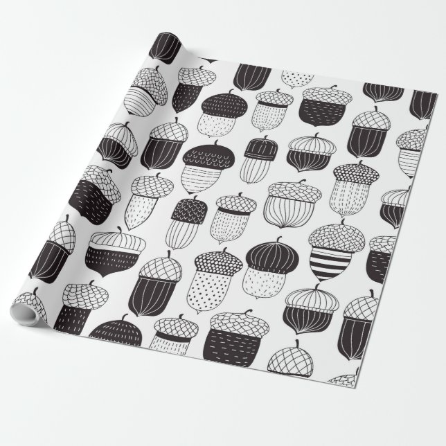Papel De Regalo Patrón otoño de las bellotas de Doodle (Desenrollado)