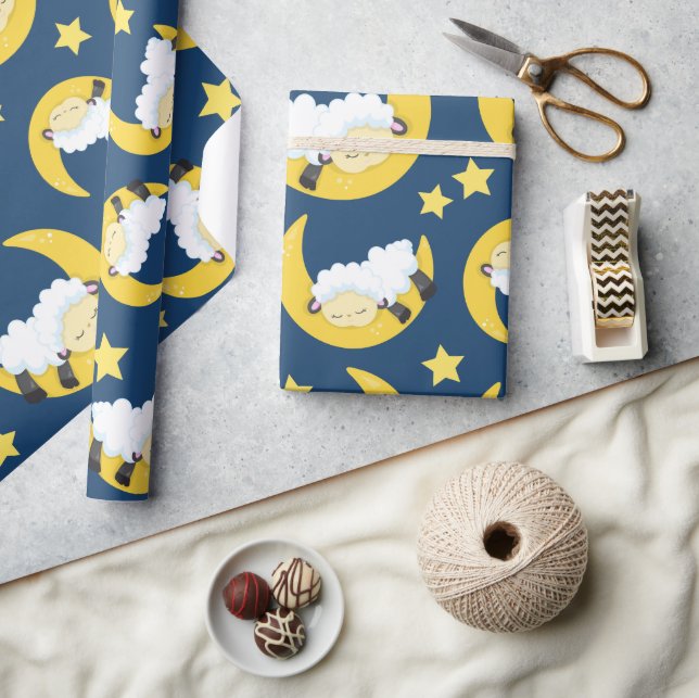 Papel De Regalo Patrón ovino, oveja durmiente, luna, estrellas (Artesanía)