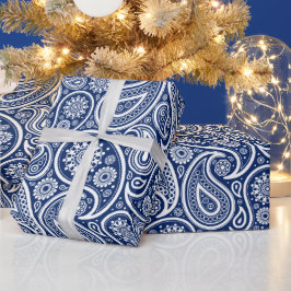 Papel De Regalo Patrón paisajista de color blanco sobre azul