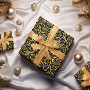 Papel De Regalo Patrón paisajista de tonos dorados y negros