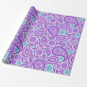 Papel De Regalo Patrón paisajístico morado blanco y turquesa