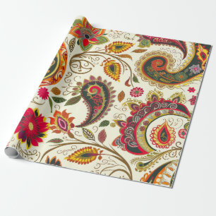 Papel De Regalo Patrón Paisley floral floral brillante de color bo