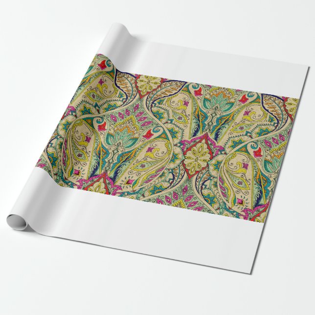 Papel De Regalo Patrón paisley indio sin fisuras, borde decorativo (Desenrollado)