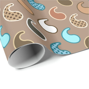 Papel De Regalo Patrón Paisley moderno, Taupe, Turquesa y Arroz