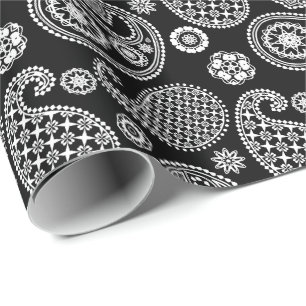 Papel De Regalo Patrón paisley, negro y blanco