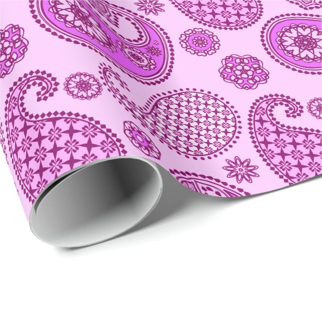 Papel De Regalo Patrón paisley, orquídea y ametismo púrpura (Esquina del rollo)