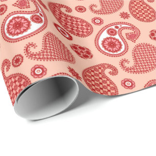 Papel De Regalo Patrón Paisley, tonos de Naranja de coral