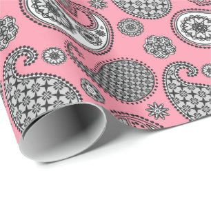 Papel De Regalo Patrón paisley, tonos grises sobre rosa