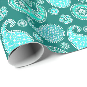 Papel De Regalo Patrón paisley, turquesa, acuática y blanco
