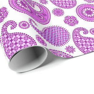 Papel De Regalo Patrón paisley, violeta, púrpura y blanca
