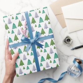 Papel De Regalo Patrón Pastel de color de agua del árbol azul verd