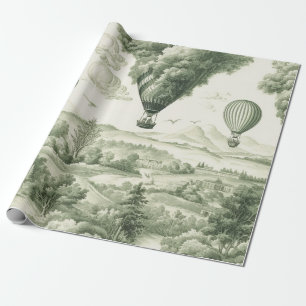 Papel De Regalo Patrón pastoral antiguo de Toile de Jouy en verde