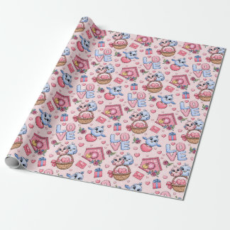 Papel De Regalo Patrón perfecto con aves y corazones