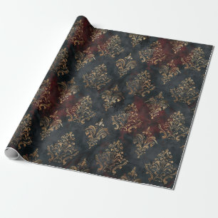 Papel De Regalo Patrón Persa Damask Noir Dorado (2)
