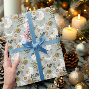 Papel De Regalo Patrón personalizado boho celeste de luna y estrel