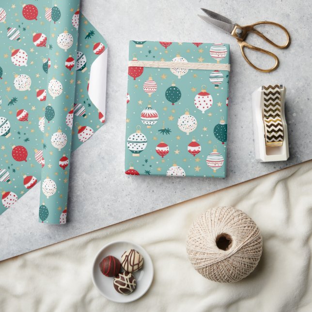 Papel De Regalo Patrón Personalizado de los Ornamentos de Navidad  (Artesanía)