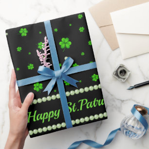 Papel De Regalo Patrón personalizado de tréboles verdes con perla