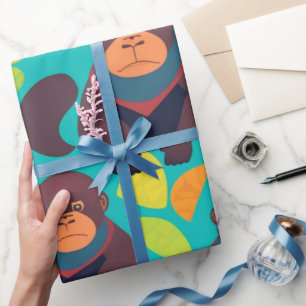 Papel De Regalo Patrón Personalizado Gorilla Retro Colorido