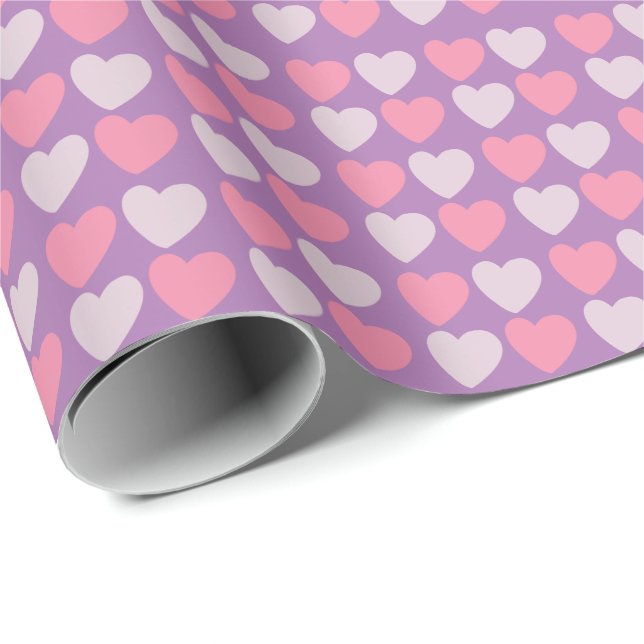 Papel De Regalo Patrón Pink Purple Love Hearts (Esquina del rollo)