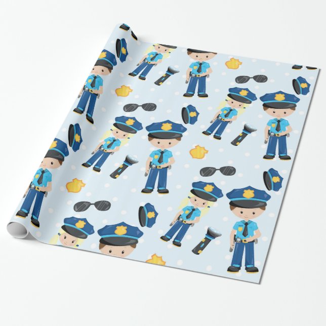 Papel De Regalo Patrón policial (Desenrollado)