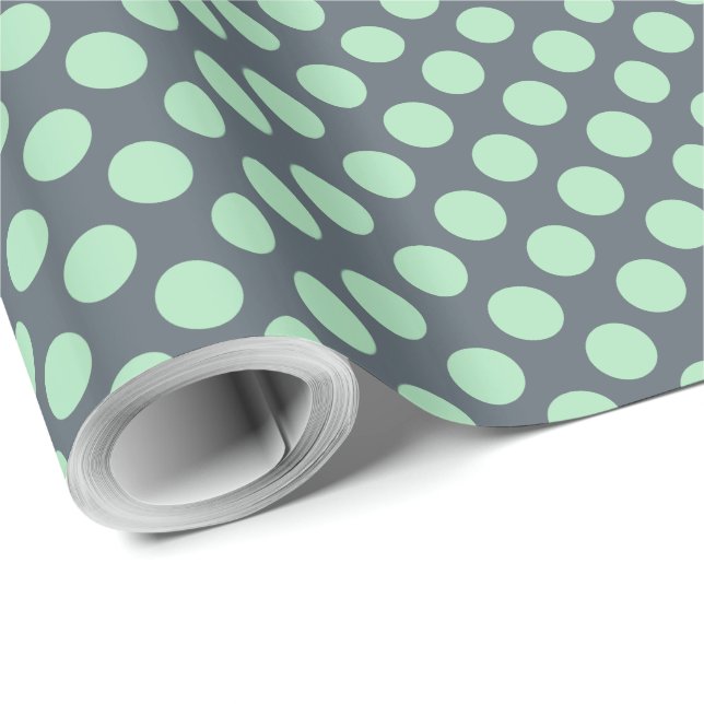 Papel De Regalo Patrón Polkadot azul-gris y menta (Esquina del rollo)