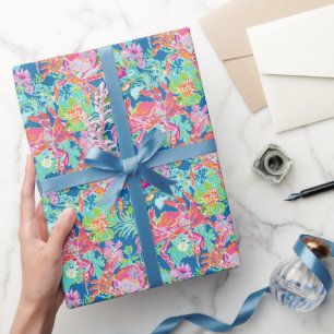 Papel De Regalo Patrón Preppy Palm Beach Ocean Floral Crabs