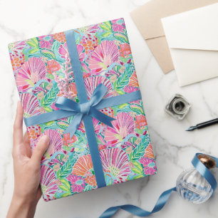 Papel De Regalo Patrón Preppy Palm Beach Ocean Shells