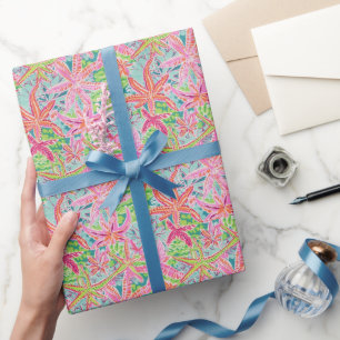 Papel De Regalo Patrón Preppy Palm Beach Ocean Starfish