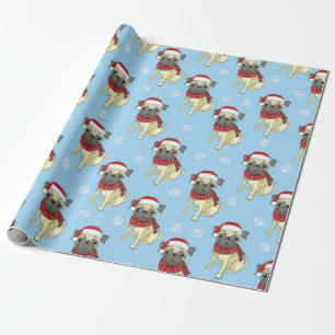 Papel De Regalo Patrón Pug In Santa Hat