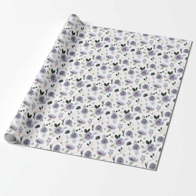 Papel De Regalo Patrón púrpura Floral clásico (Desenrollado)