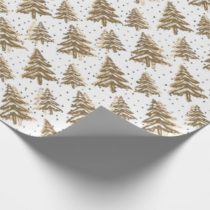 Papel De Regalo Patrón Purpurina de oro y árbol de Navidad marr