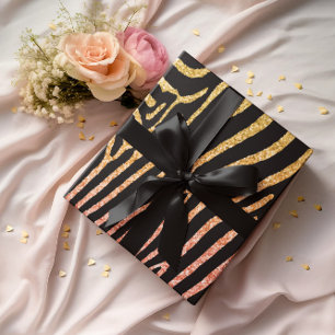 Papel De Regalo Patrón Purpurinoso de Cebra Dorada