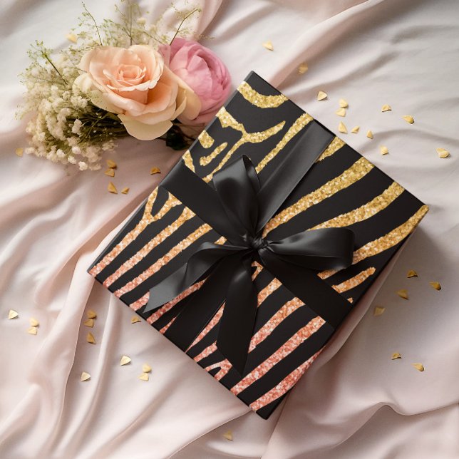 Papel De Regalo Patrón Purpurinoso de Cebra Dorada (Subido por el creador)