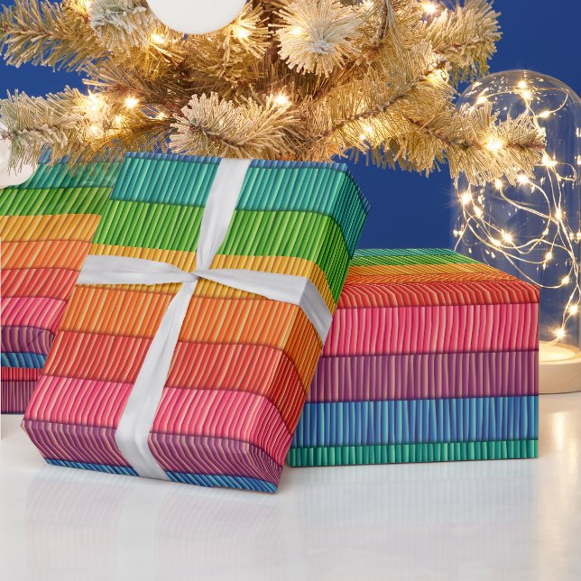 Papel De Regalo Patrón rayado brillante arcoiris (Vacaciones)