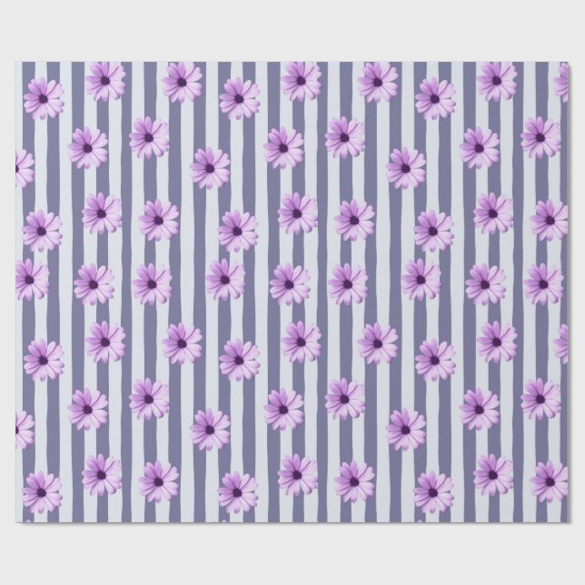 Papel De Regalo patrón rayado con margaritas moradas (Superficie plana)
