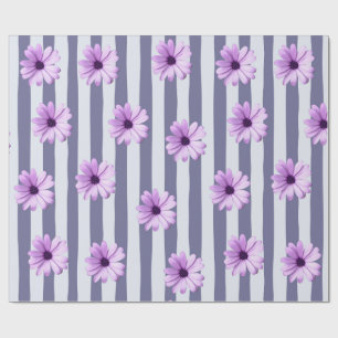 Papel De Regalo patrón rayado con margaritas moradas