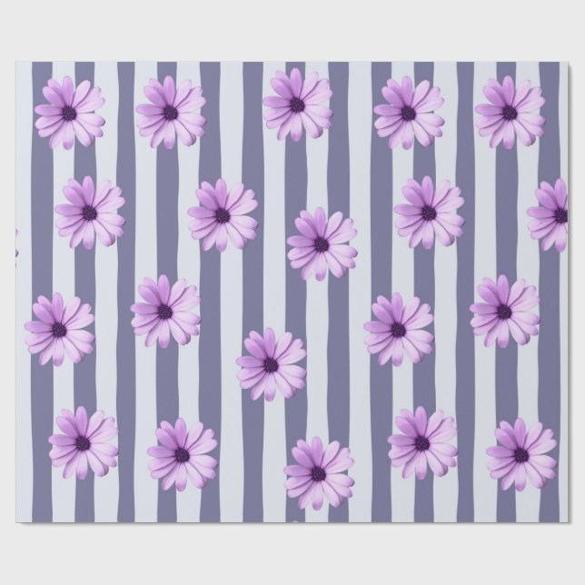 Papel De Regalo patrón rayado con margaritas moradas (Superficie plana)