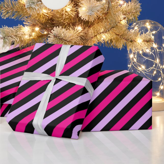 Papel De Regalo Patrón rayado de gris azul negro suave (Vacaciones)