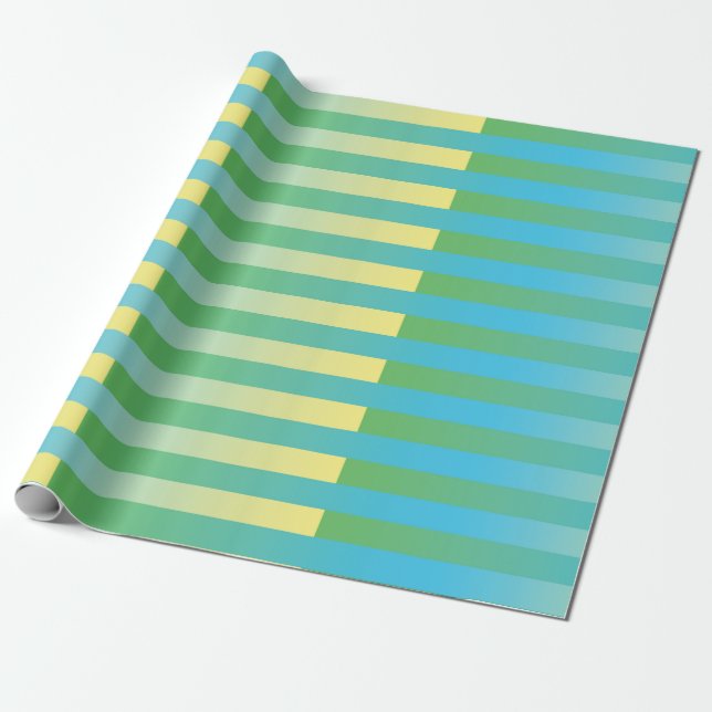 Papel De Regalo Patrón rayado verde amarillo azul (Desenrollado)
