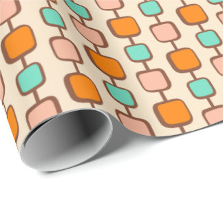 Papel De Regalo Patrón Retro Atómico de Cuadrados Naranjas de los 