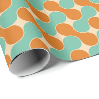 Papel De Regalo Patrón Retro Atómico de Formas Naranja y Verde Acu